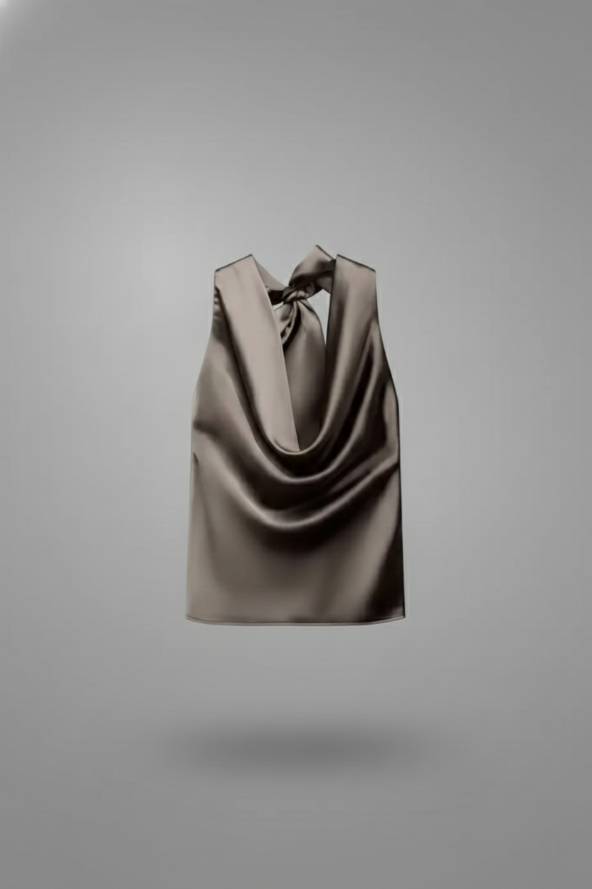 SATIN HALTER TOP WITH BOW DETAIL