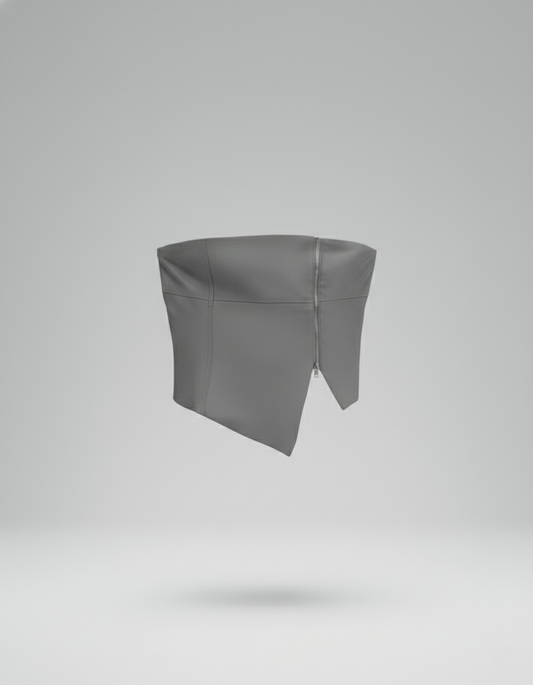 FAUX GREY LEATHER BANDEAU CROP TOP