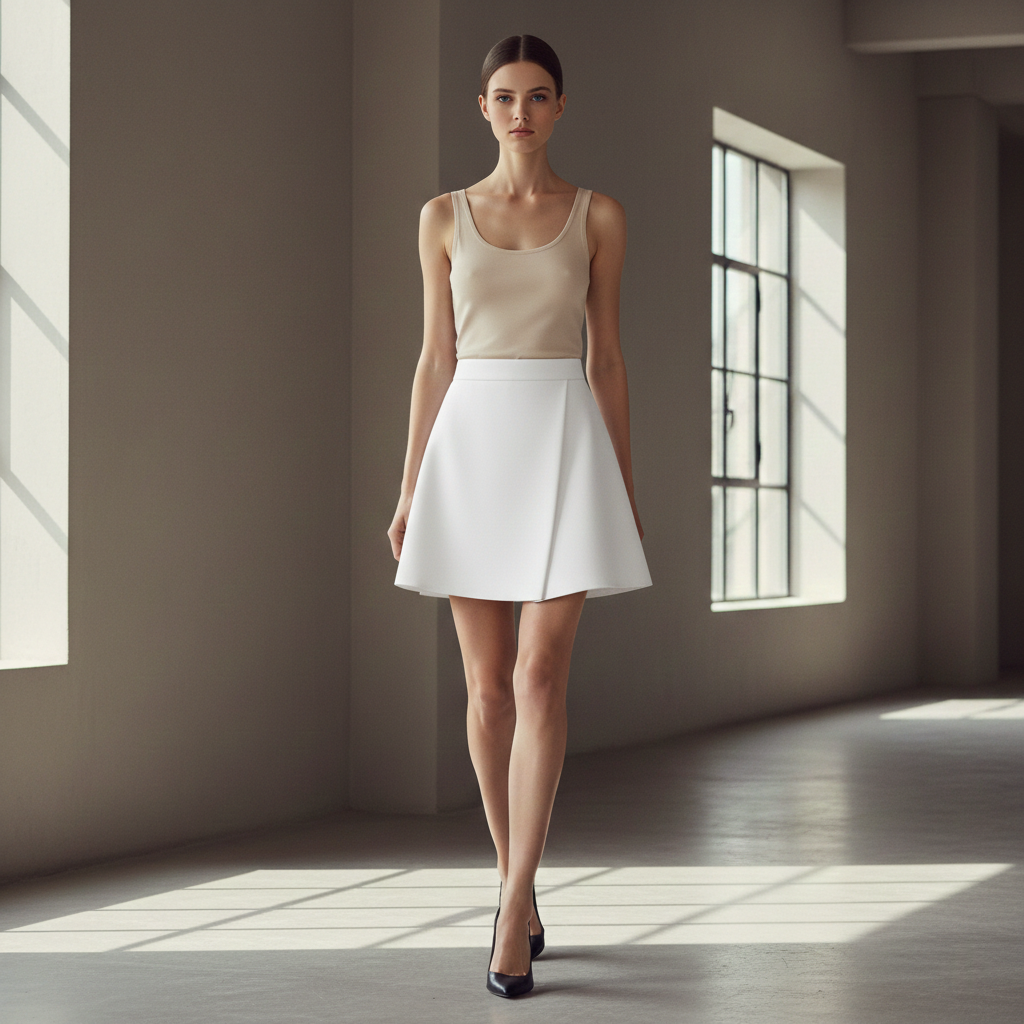 WHITE ASYMMETRIC SKORT