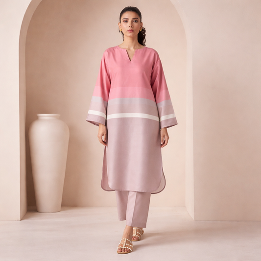 Blush Gradient Luxe Kurta Set – Effortless Elegance in Soft Tones