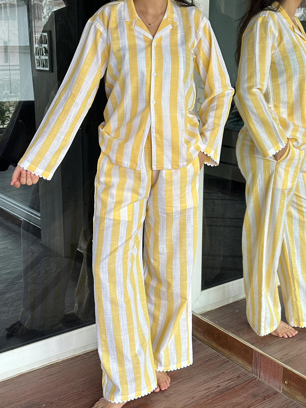 Yellow Striped Night Suit