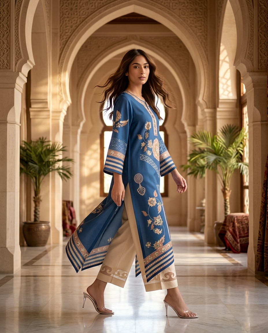 Royal Blue Embroidered Kurta Set