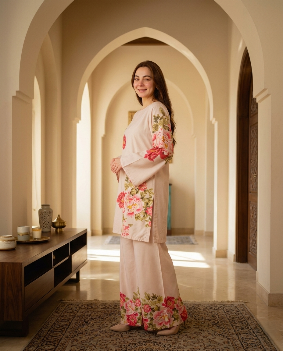 Blush Floral Printed Elegant Co-Ord Set