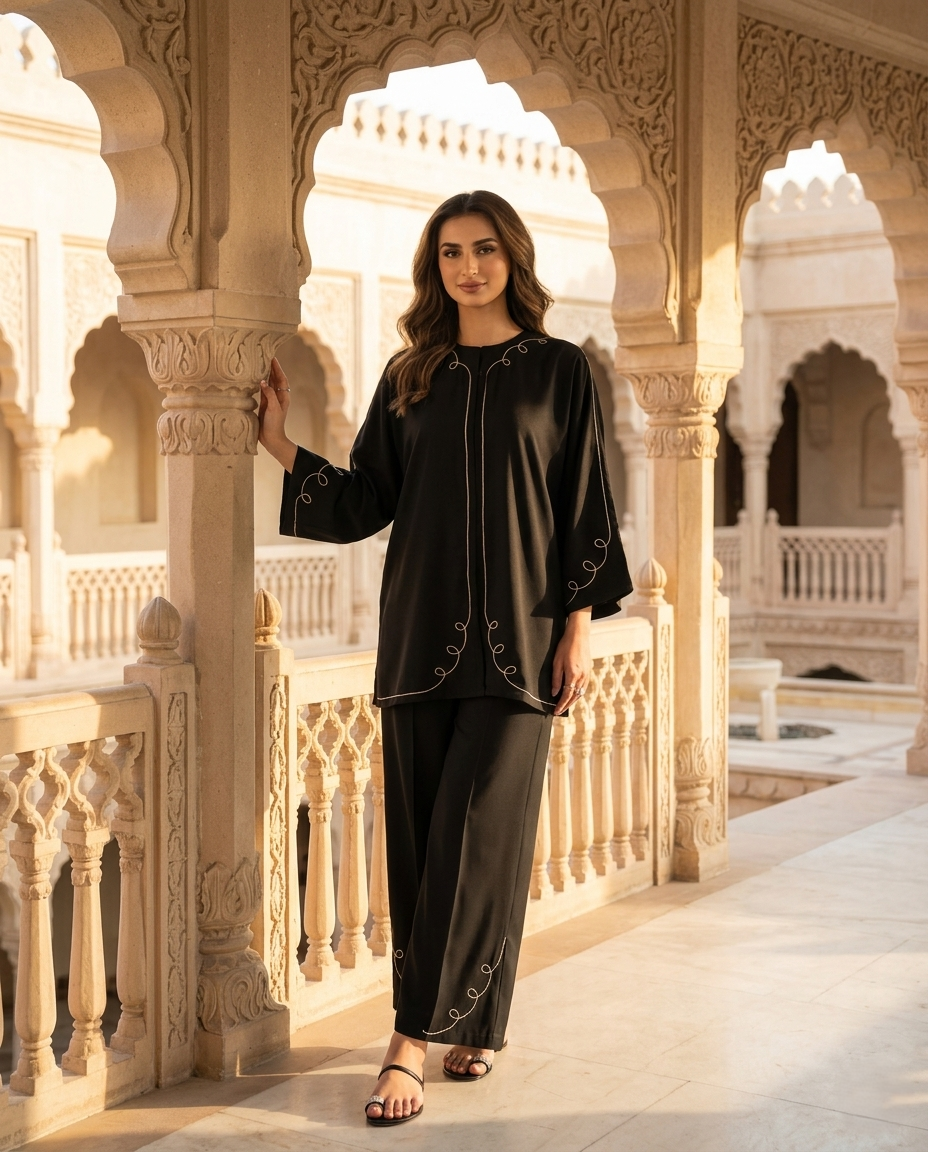 Elegant Black Embroidered Relaxed Co-Ord Set