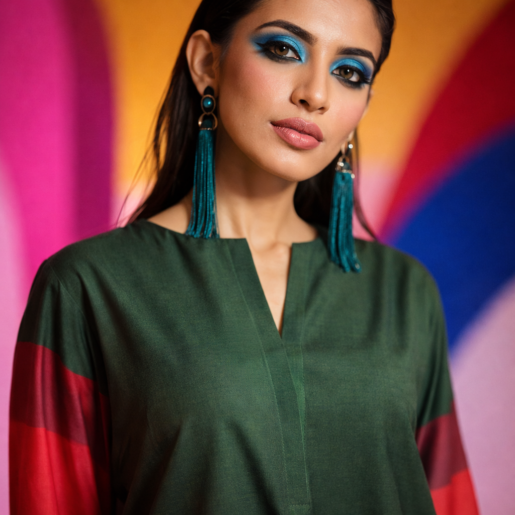 Emerald Contrast Kurta Set – Bold Color, Modern Grace