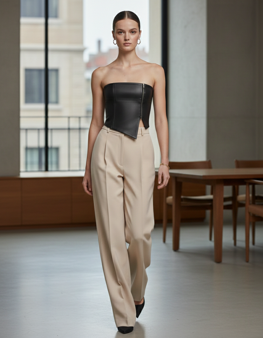 FAUX BLACK LEATHER BANDEAU CROP TOP