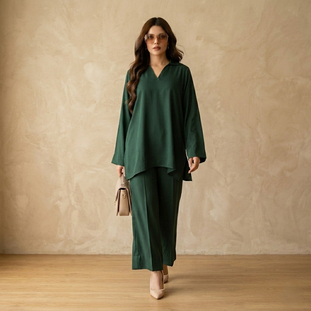 Forest Green Luxe Co-ord Set – Timeless Minimal Elegance