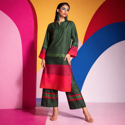 Emerald Contrast Kurta Set – Bold Color, Modern Grace