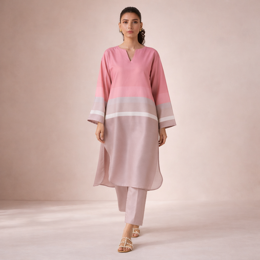 Blush Gradient Luxe Kurta Set – Effortless Elegance in Soft Tones