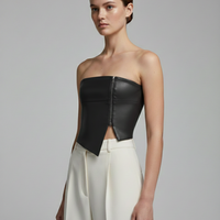 FAUX BLACK  LEATHER BANDEAU CROP TOP