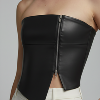 FAUX BLACK  LEATHER BANDEAU CROP TOP