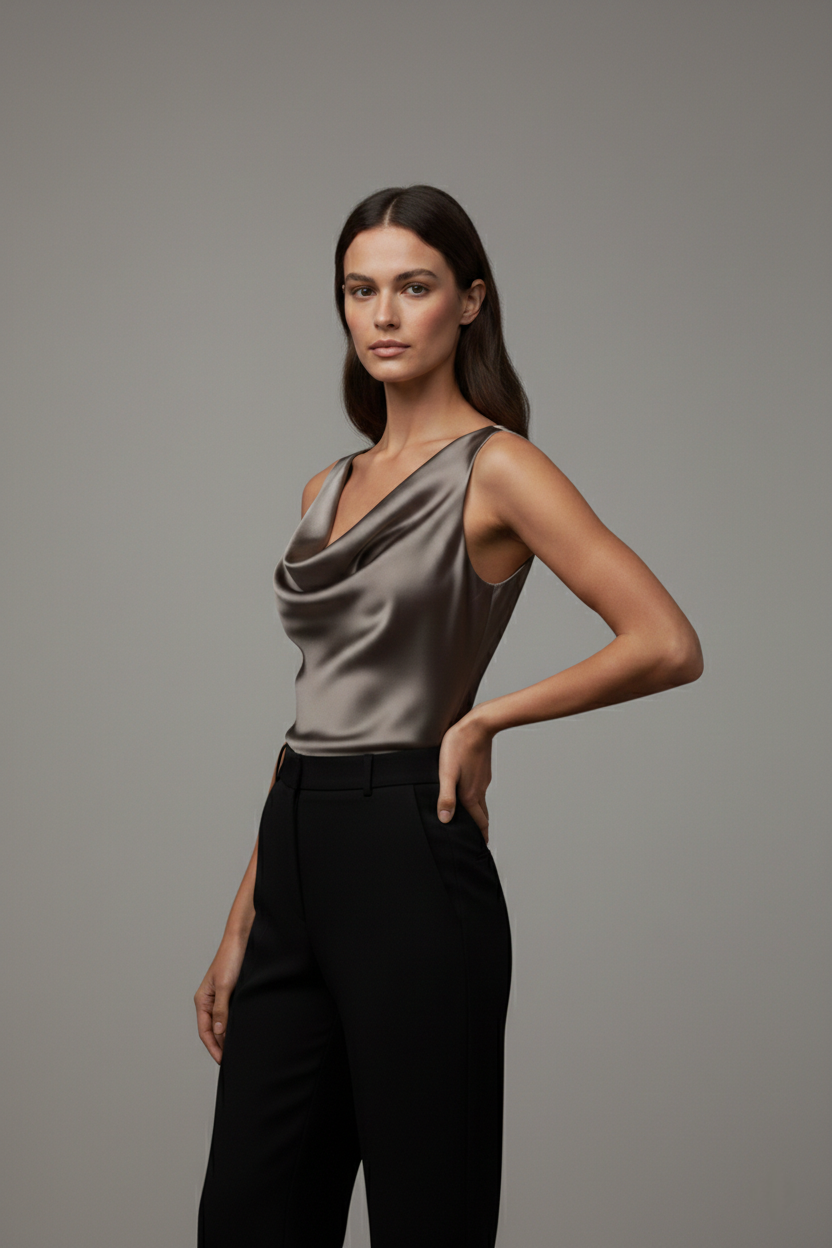 SATIN HALTER TOP WITH BOW DETAIL