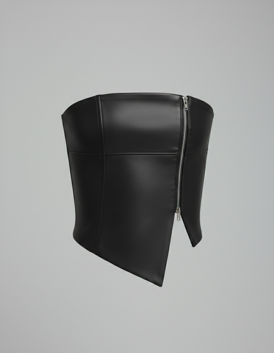 FAUX BLACK  LEATHER BANDEAU CROP TOP