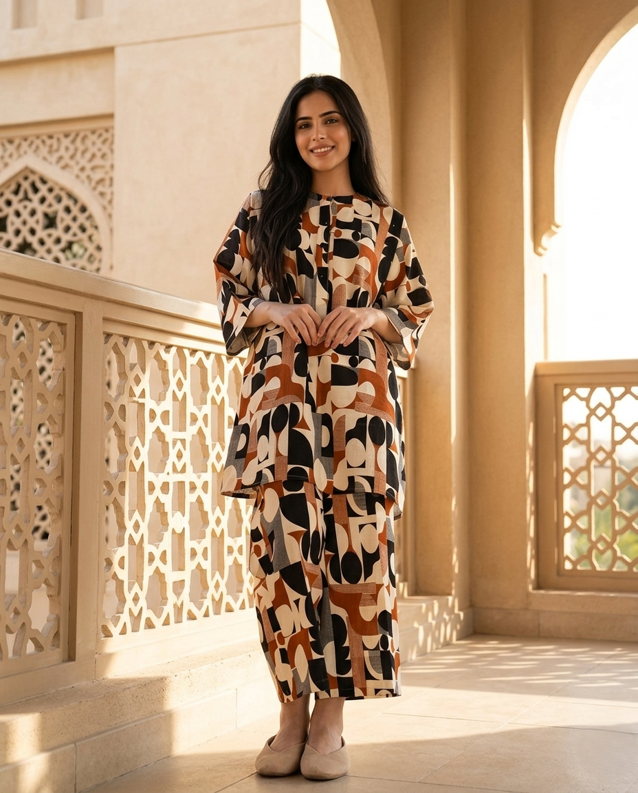 Abstract Geometric Printed Relaxed Co-Ord Set