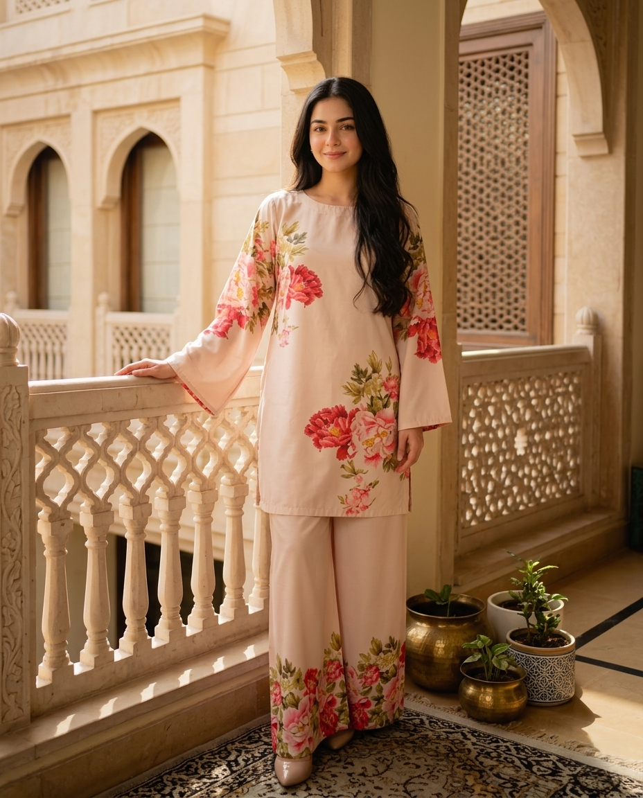 Blush Floral Printed Elegant Co-Ord Set