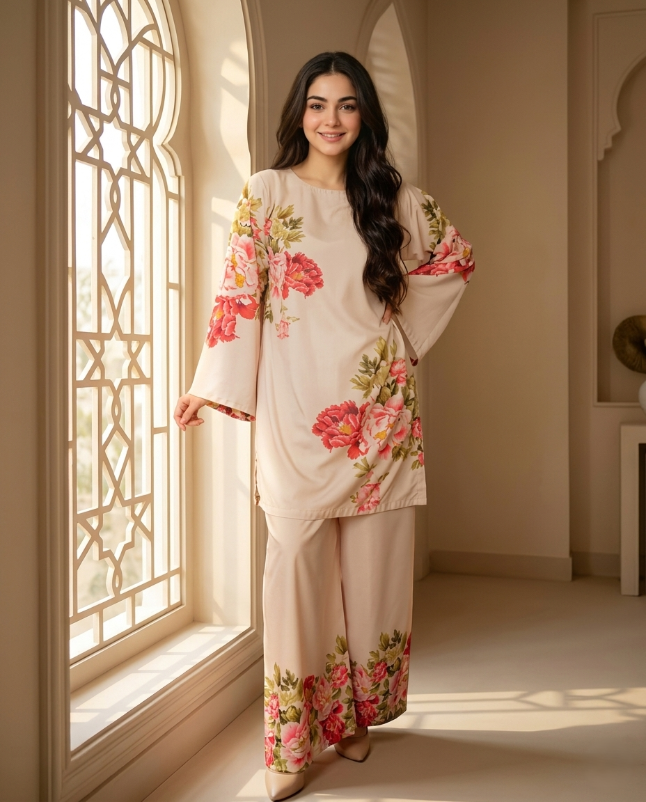 Blush Floral Printed Elegant Co-Ord Set