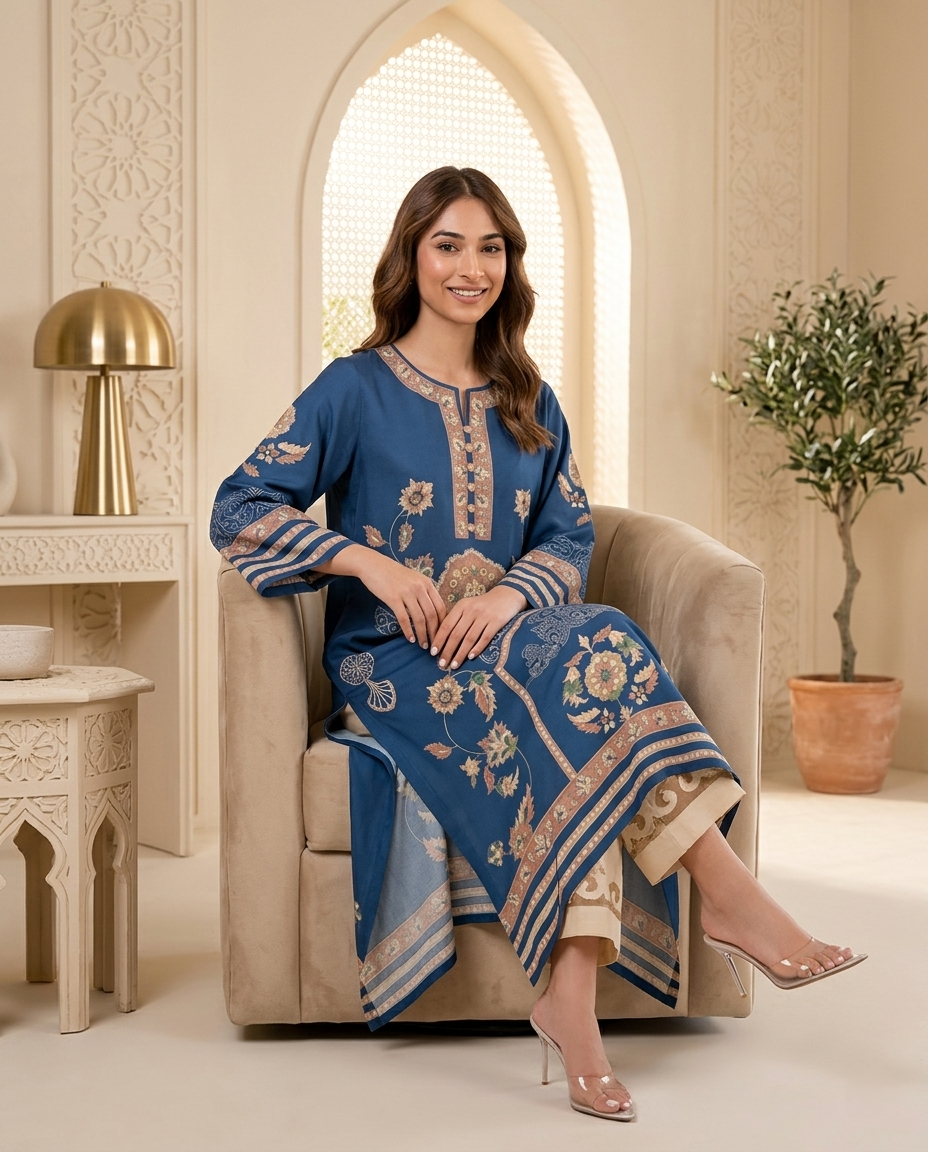 Royal Blue Embroidered Kurta Set