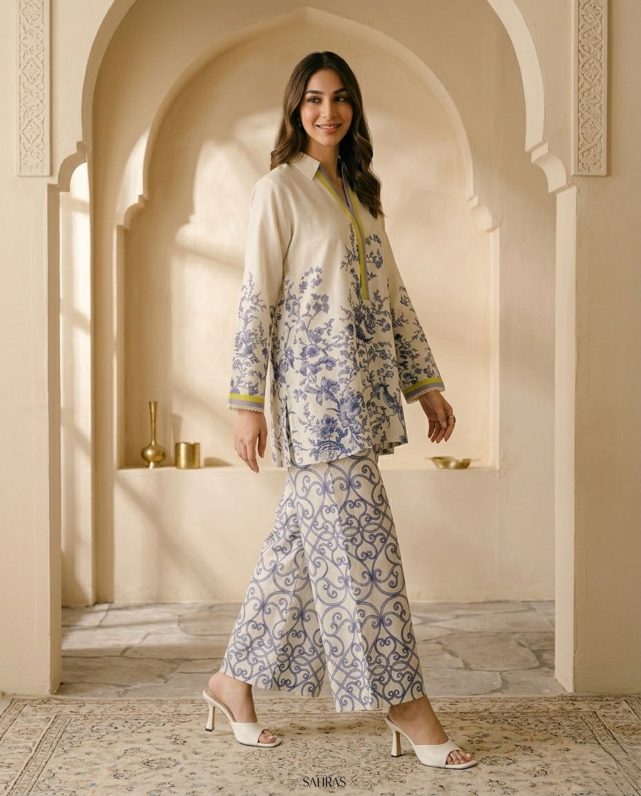 Blue Floral Printed Classic Co-Ord Set