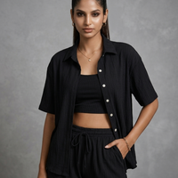 Jet Black Ribbed 3-Piece Co-Ord Set
