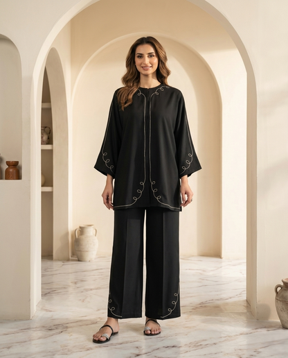 Elegant Black Embroidered Relaxed Co-Ord Set
