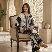 Monochrome Abstract Printed Relaxed Co-Ord Set