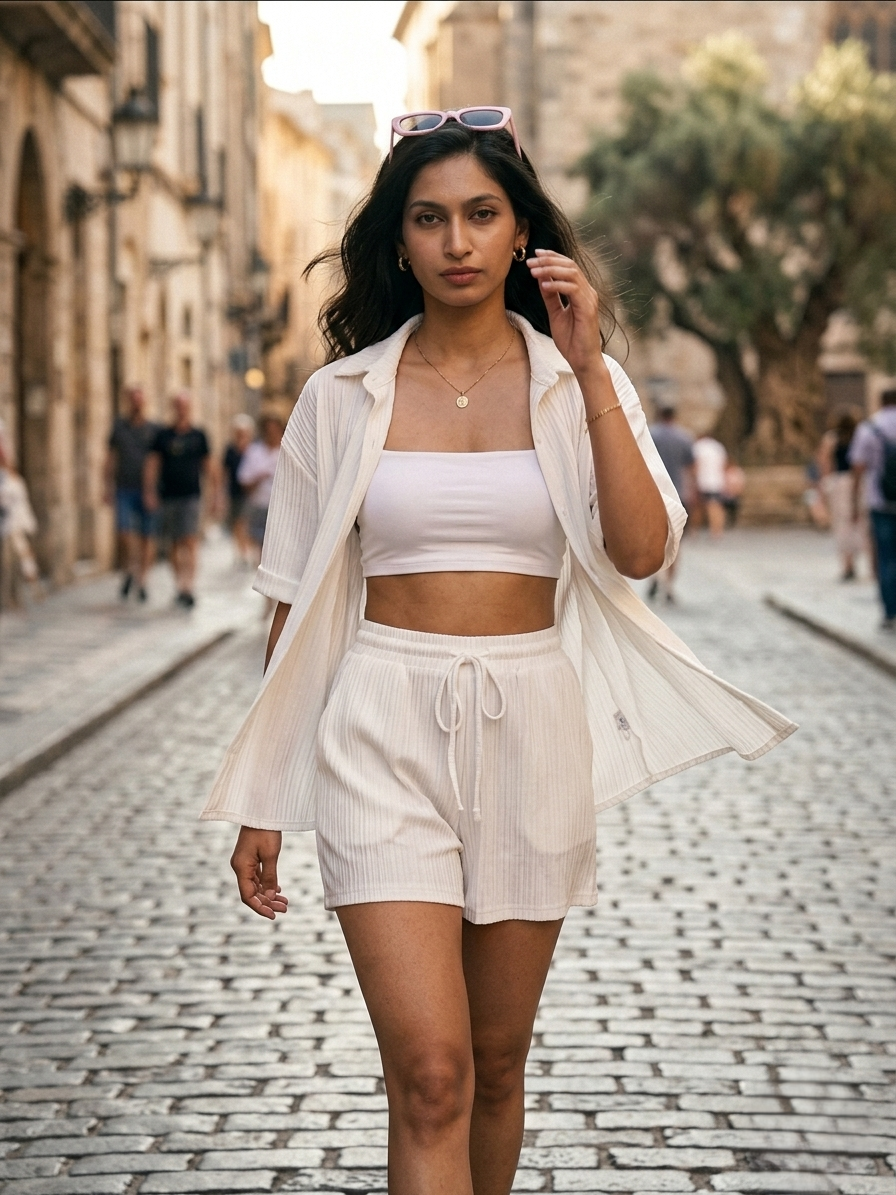 Ivory Breeze Ribbed 3-Piece Co-Ord Set