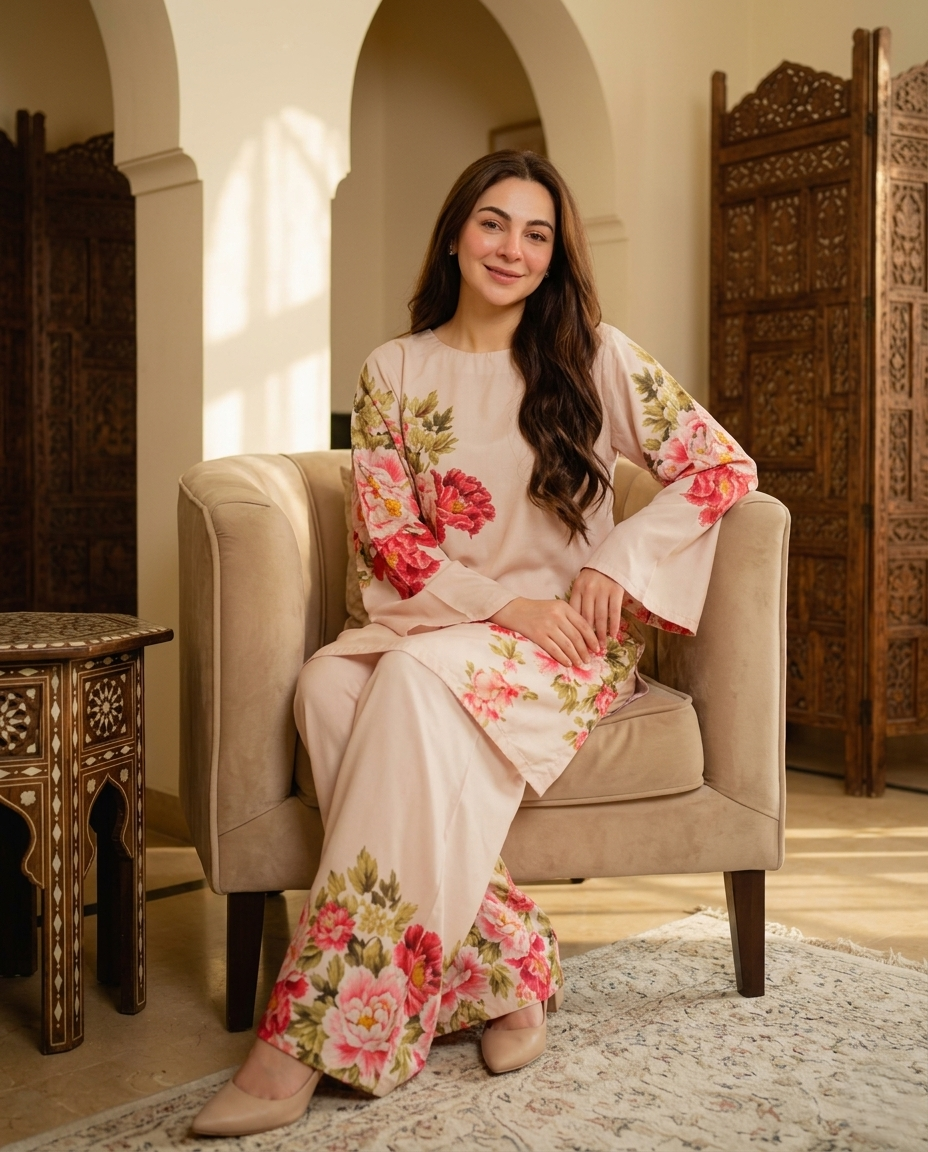 Blush Floral Printed Elegant Co-Ord Set
