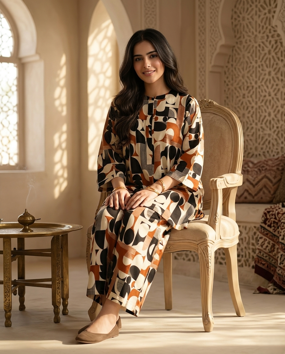 Abstract Geometric Printed Relaxed Co-Ord Set