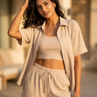 Sand Beige Ribbed 3-Piece Co-Ord Set