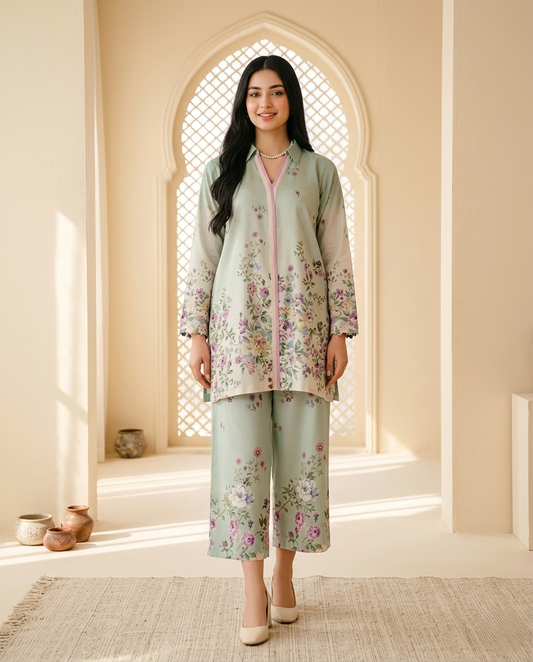 Pastel Floral Printed Elegant Co-Ord Set