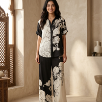 Monochrome Floral Printed Co-Ord Lounge Set