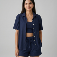Midnight Blue Ribbed 3-Piece Co-Ord Set