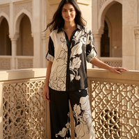 Monochrome Floral Printed Co-Ord Lounge Set