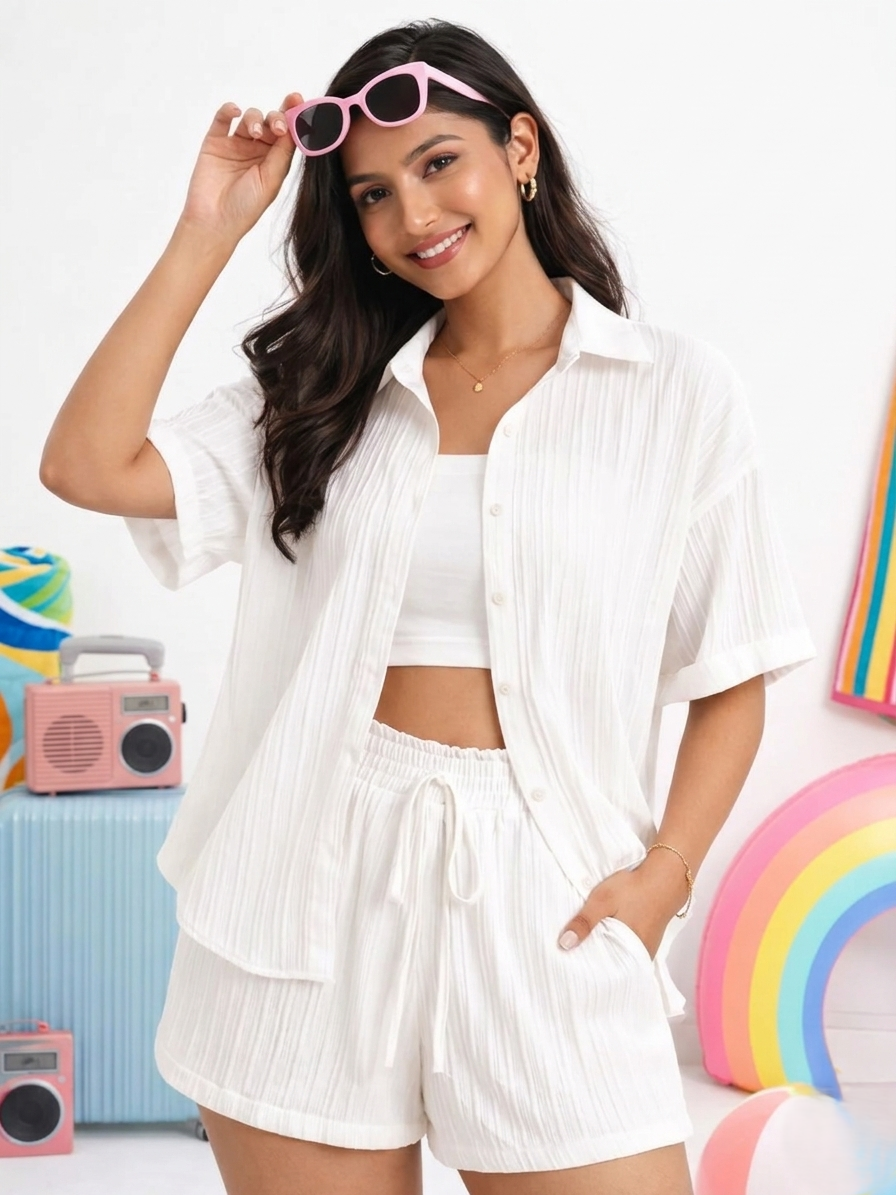 Ivory Breeze Ribbed 3-Piece Co-Ord Set