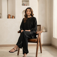 Elegant Black Embroidered Relaxed Co-Ord Set