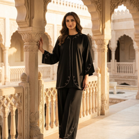 Elegant Black Embroidered Relaxed Co-Ord Set