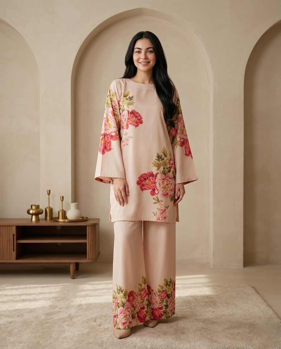 Blush Floral Printed Elegant Co-Ord Set
