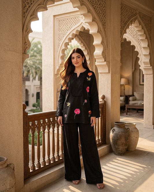 Midnight Bloom Embroidered Co-Ord Set