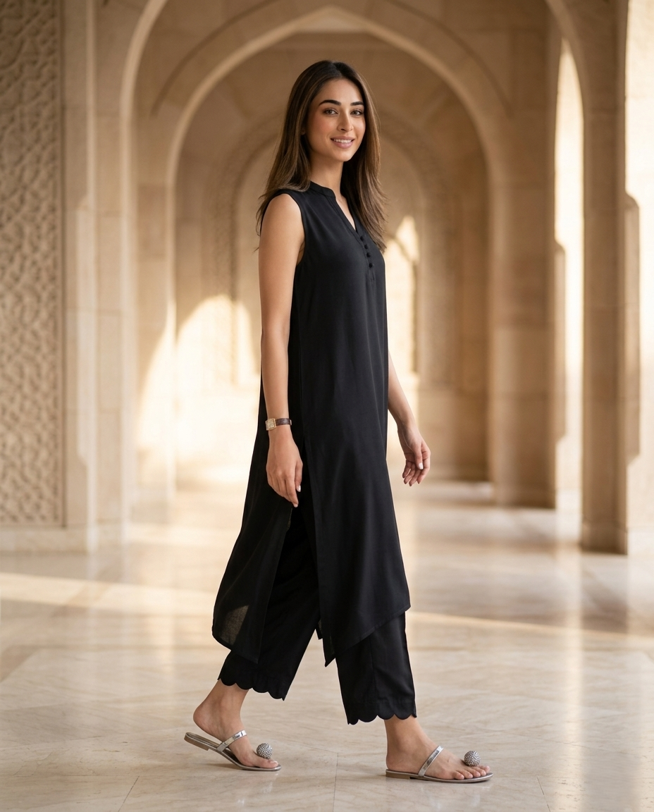 Classic Black Sleeveless Relaxed Co-Ord Set