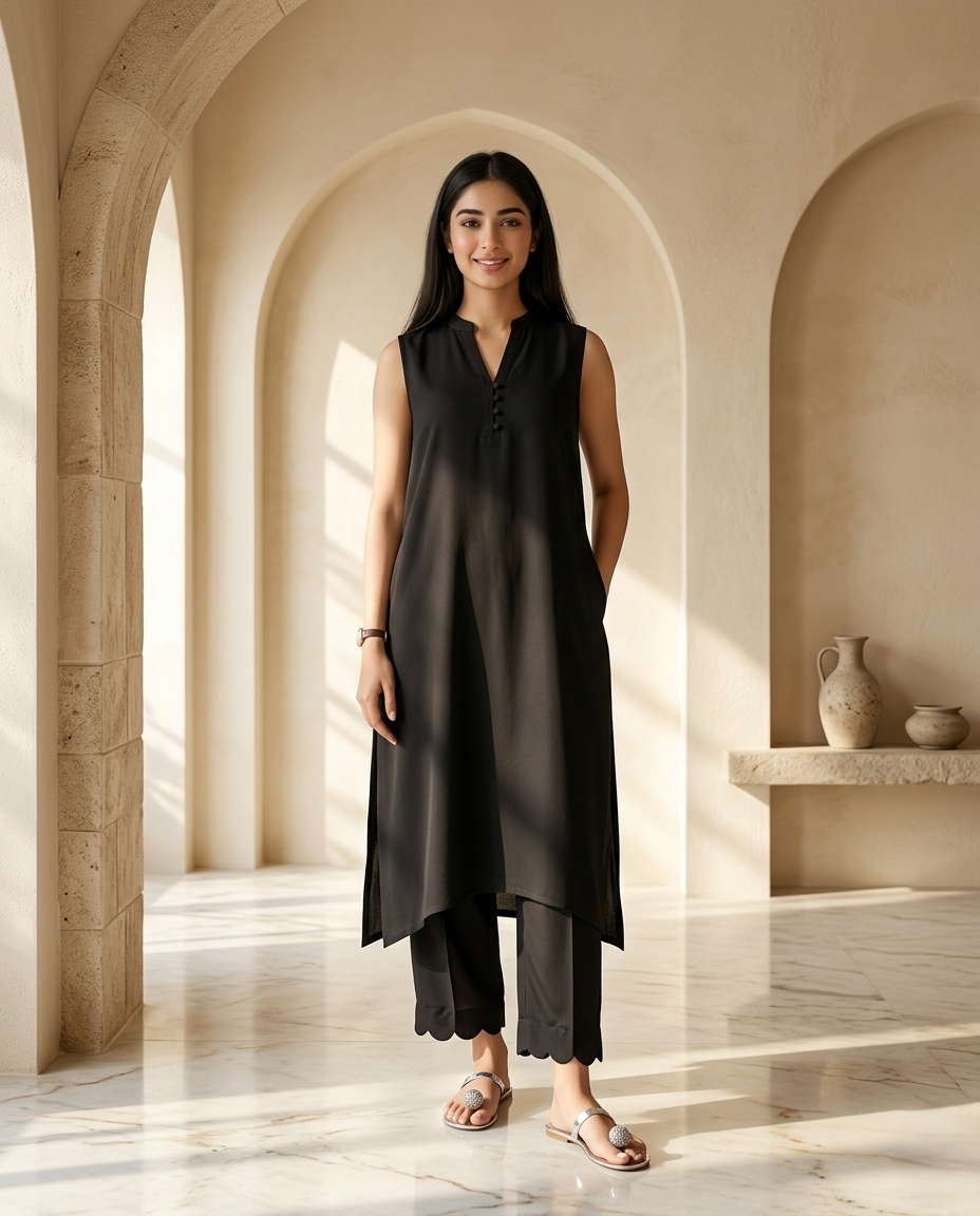 Classic Black Sleeveless Relaxed Co-Ord Set