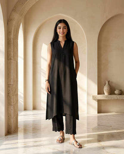 Classic Black Sleeveless Relaxed Co-Ord Set