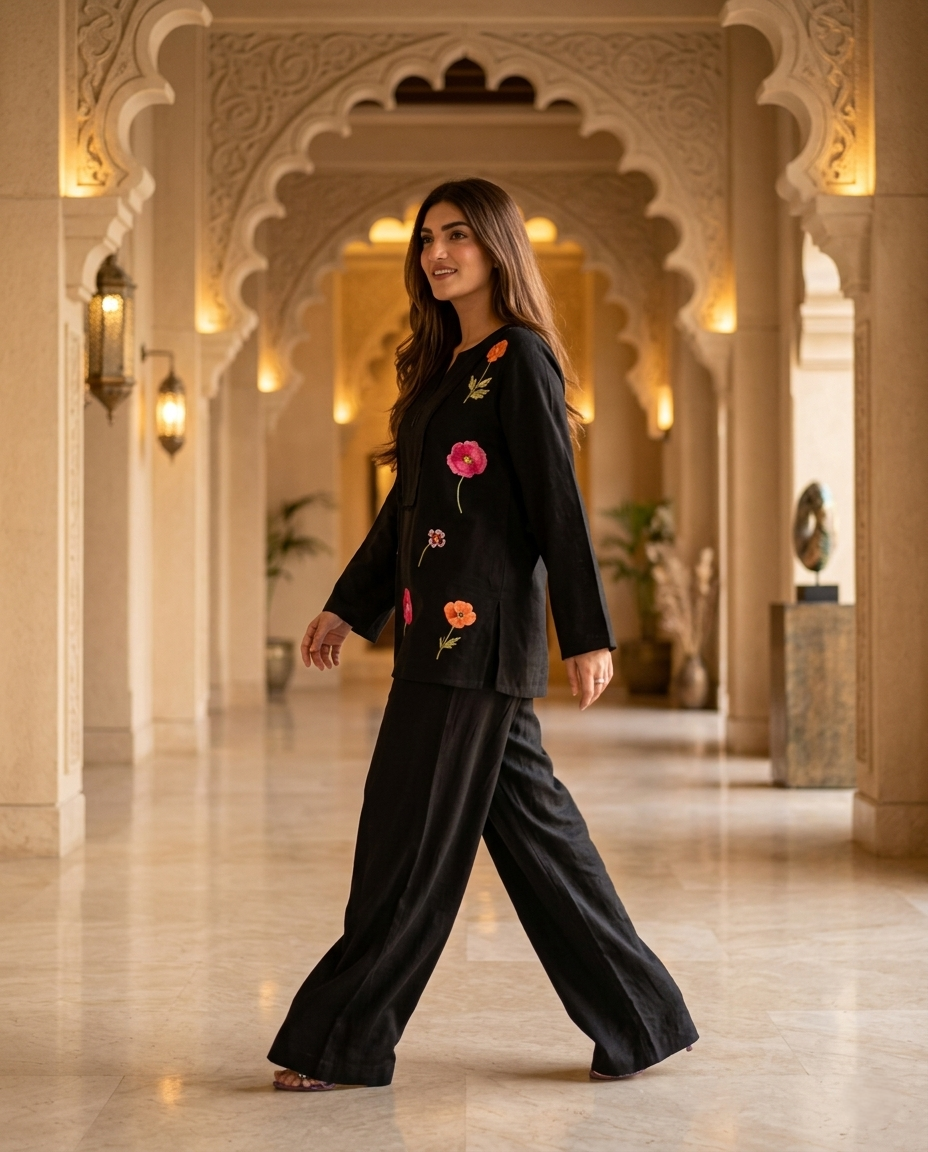 Midnight Bloom Embroidered Co-Ord Set