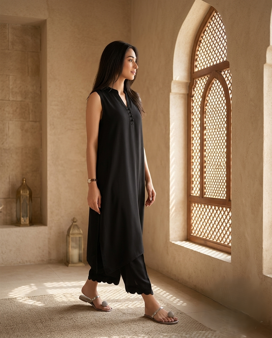 Classic Black Sleeveless Relaxed Co-Ord Set