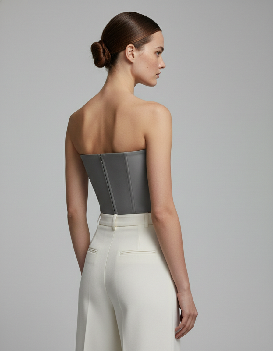 FAUX GREY LEATHER BANDEAU CROP TOP