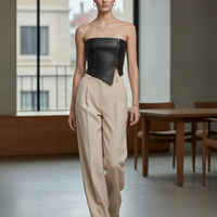 FAUX BLACK  LEATHER BANDEAU CROP TOP