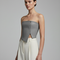 FAUX GREY LEATHER BANDEAU CROP TOP