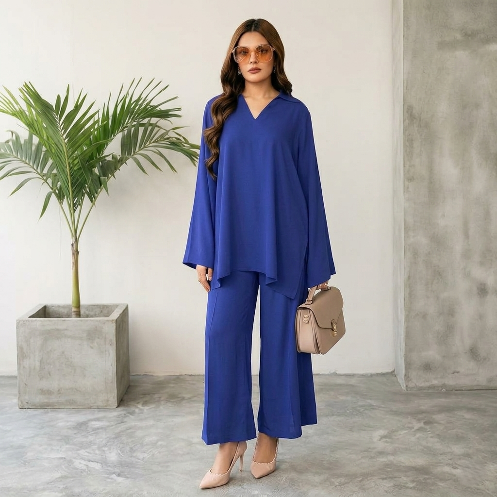 Midnight Blue Flow Co-ord Set – Relaxed Elegance, Refined Style